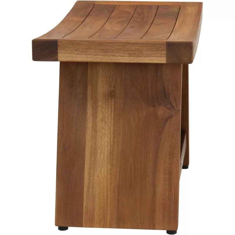 Eco-Friendly Solid Teak Wood Spa Bench with Shelf, 24"