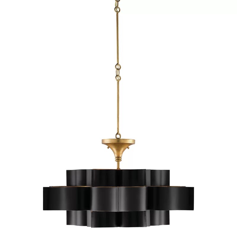 Satin Black and Contemporary Gold Leaf 6-Light Adjustable Chandelier