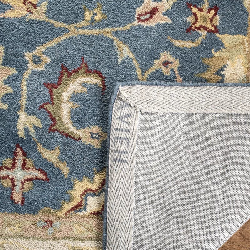 Antiquity Inspired Blue and Beige Handmade Wool Area Rug - 7'6" x 9'6"