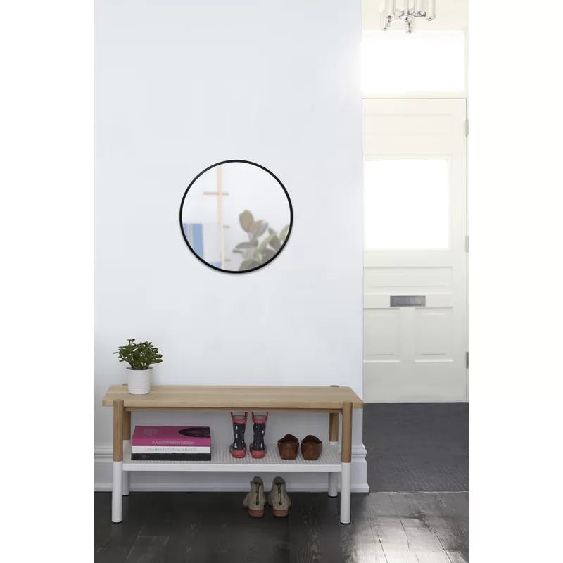 26'' Modern Black Round Wall Mirror with Rubber Frame