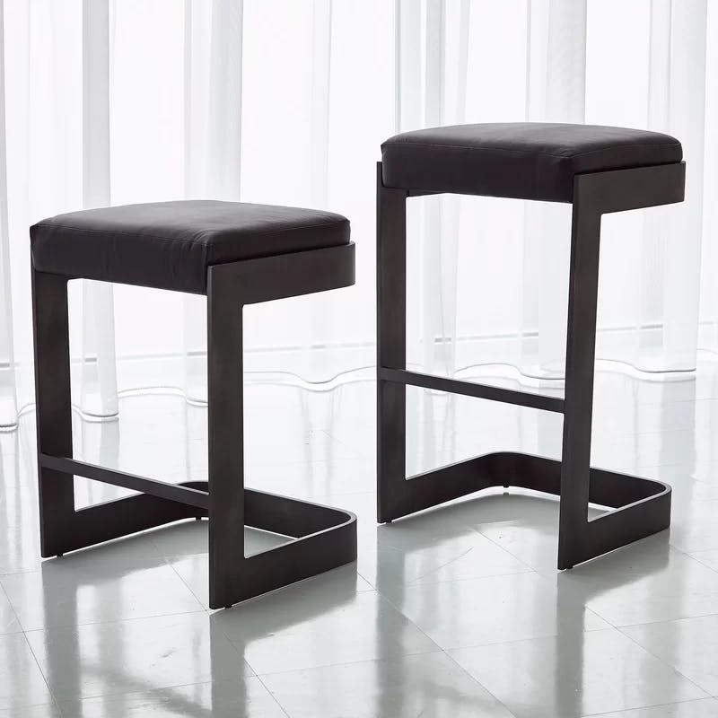 Regan Graphite Finish Counter Stool with Black Leather Upholstery