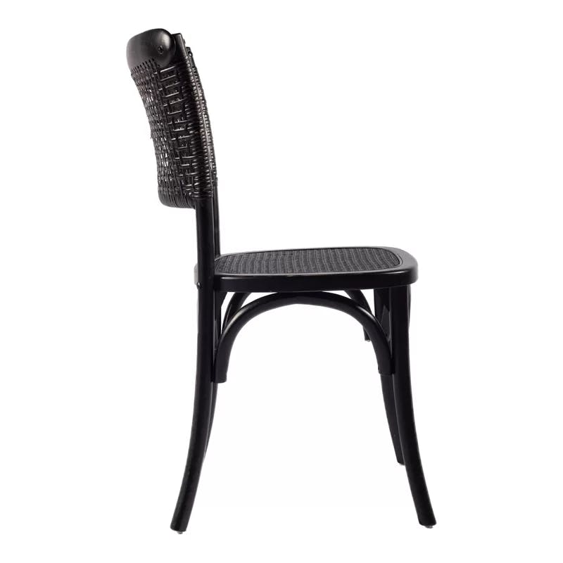 Transitional Rustic Black Wood & Cane Side Chair