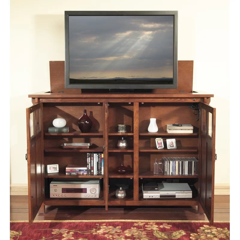Bungalow Chestnut Oak Smart TV Lift Cabinet with Integrated Storage