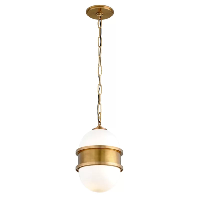 Vintage Brass Globe Pendant Light with LED and Glass Details