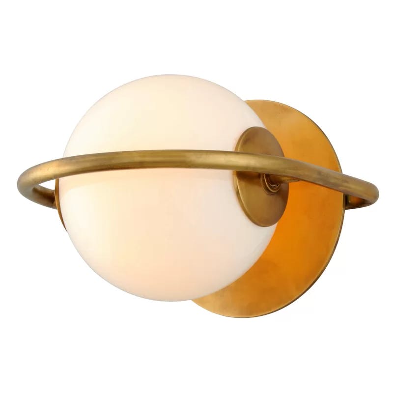 Everley Vintage Brass 1-Light Sconce with Opal White Glass Shade
