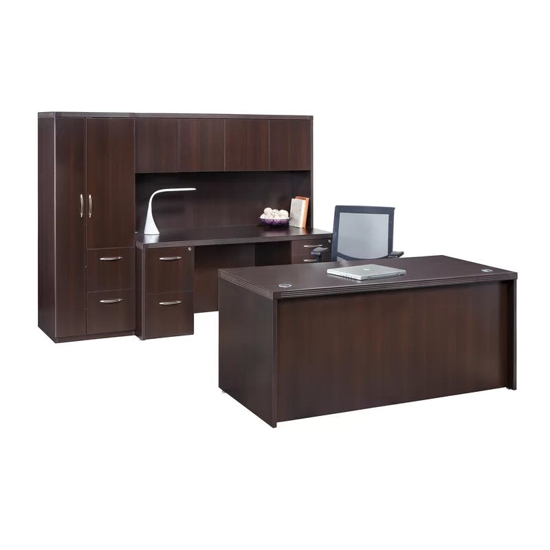 Mocha Aberdeen 66" Rectangular Desk with Nickel Finishes and Drawer