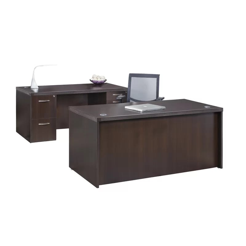 Mocha Aberdeen 66" Rectangular Desk with Nickel Finishes and Drawer