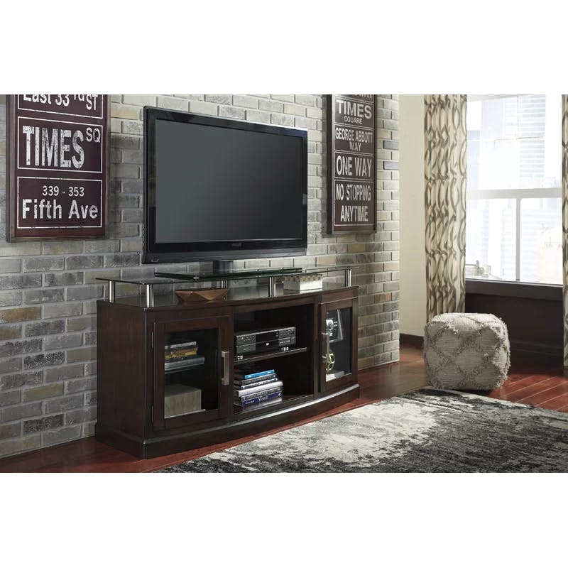 Chanceen 60" Contemporary Black Glass Top TV Stand with Fireplace