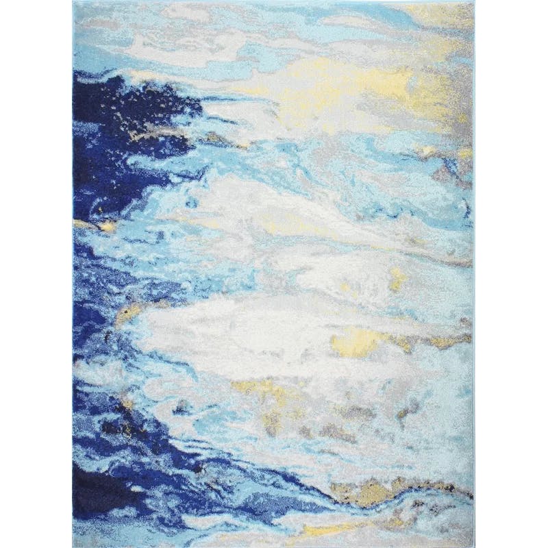 Serenity Blue Abstract 8' x 10' Easy-Care Synthetic Area Rug