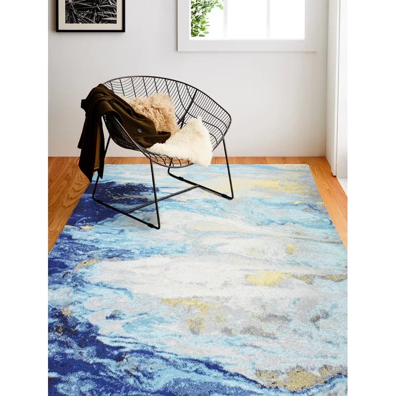 Serenity Blue Abstract 8' x 10' Easy-Care Synthetic Area Rug