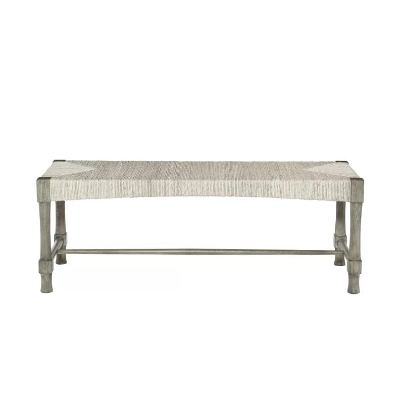 Coastal Abaca Woven Light Grey Solid Oak Bench, 50"