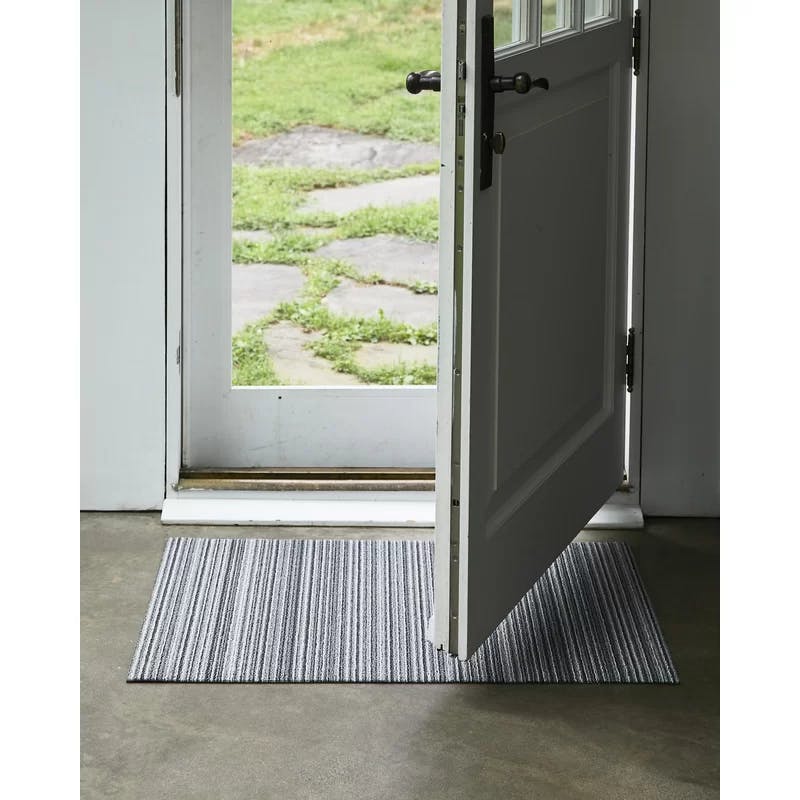Custom Skinny Stripe Shag Doormat in Shadow - Vinyl, Weather-Resistant