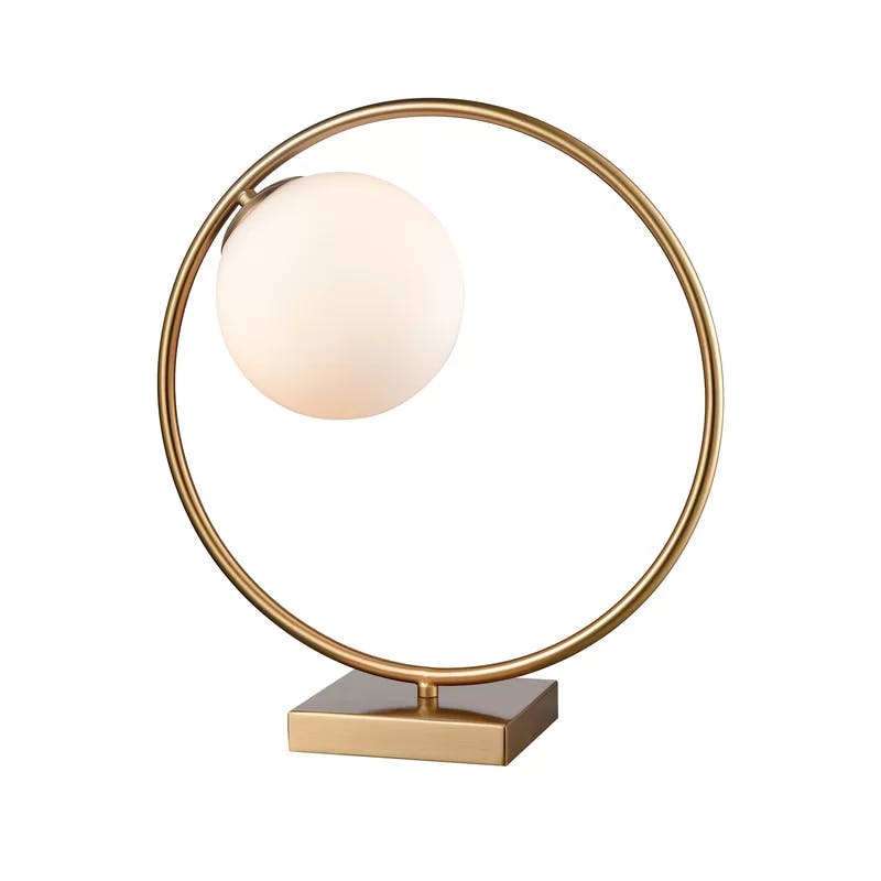 Adjustable White Glass Desk Lamp with Aged Brass Finish