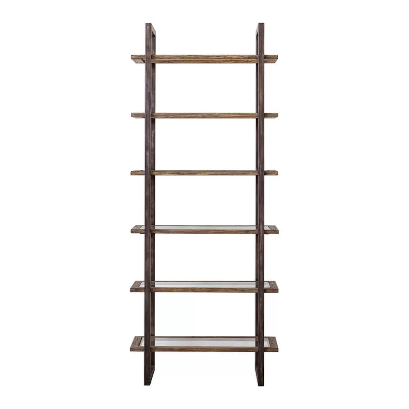 Olwyn Aged Steel 36" Industrial Etagere with Driftwood Finish