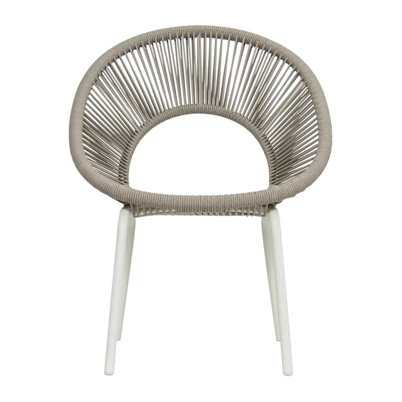 Ionian Coconut White Aluminum Dining Chair with Cardamon Taupe Weave