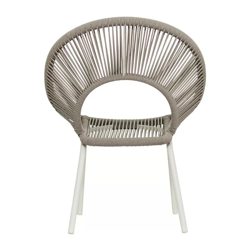 Ionian Coconut White Aluminum Dining Chair with Cardamon Taupe Weave