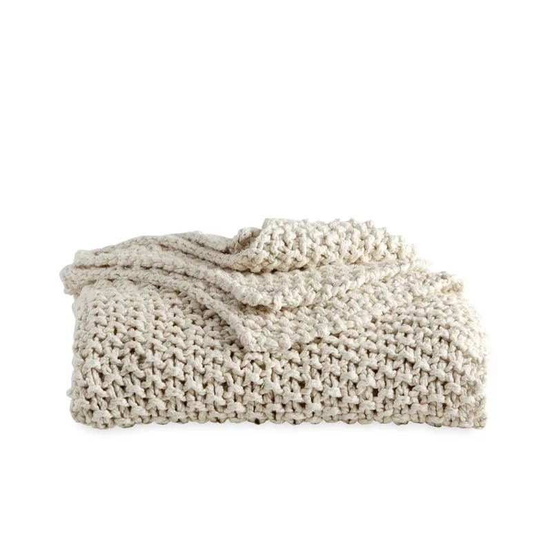 Pure Chunky Natural Cotton 50" x 60" Knitted Throw