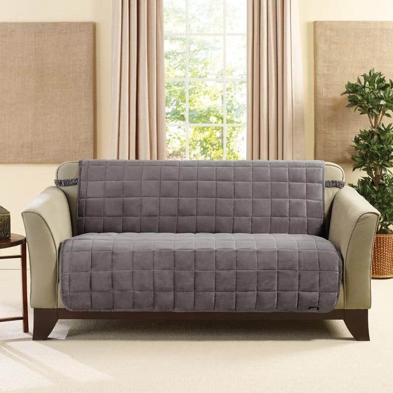 Deluxe Comfort Quilted Armless Loveseat Slipcover in Dark Gray