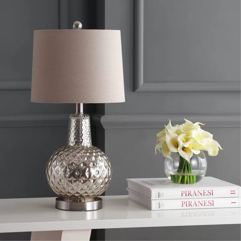 Atlas 24" Silver Mercury Glass Table Lamp with Ivory Shade