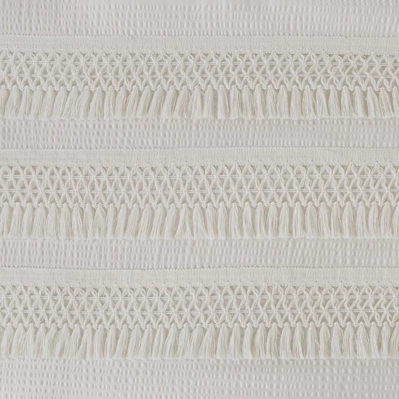 Amaya Ivory Full/Queen Cotton Seersucker Duvet Set with Tassel Trims