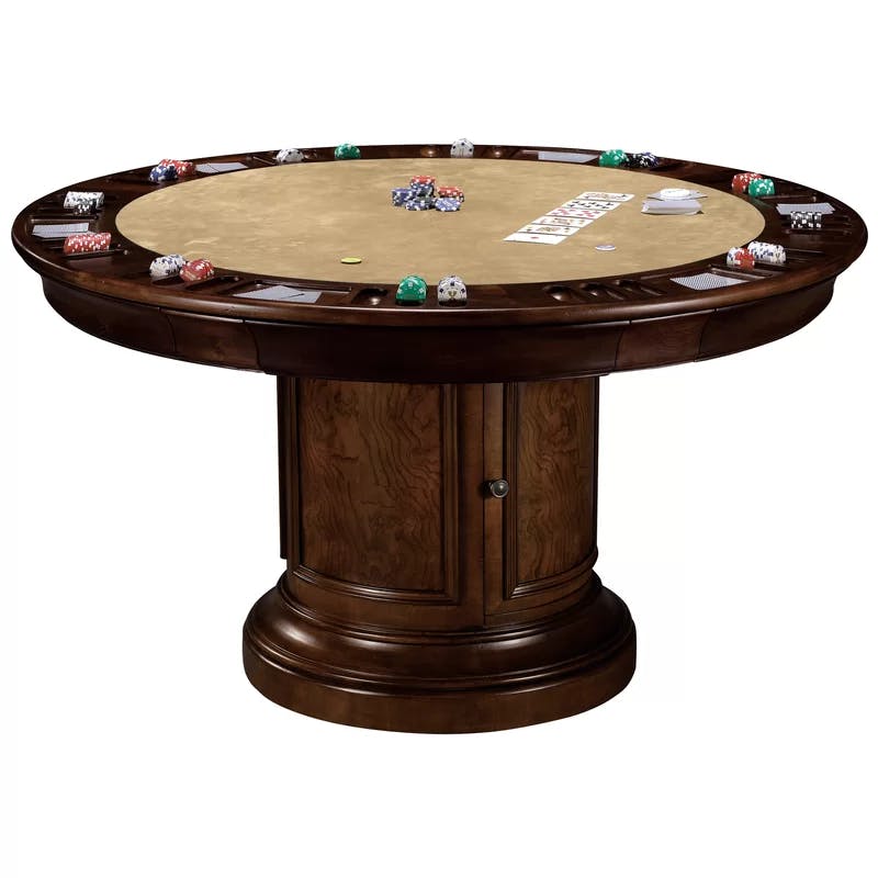 Traditional 54" Round Felt & Wood Poker Game Table in Brown