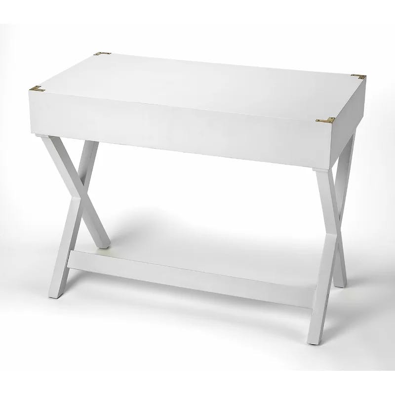 Aerilyn Glossy White Wood Writing Desk with Gold Accents
