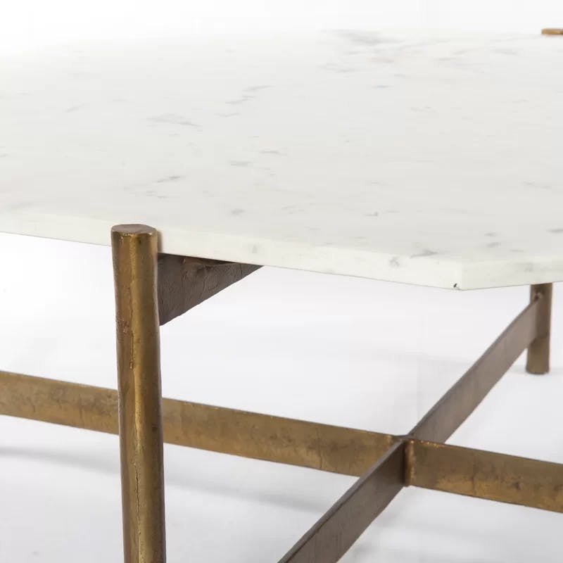 Elegant Octagonal Gold-White Marble & Metal Coffee Table