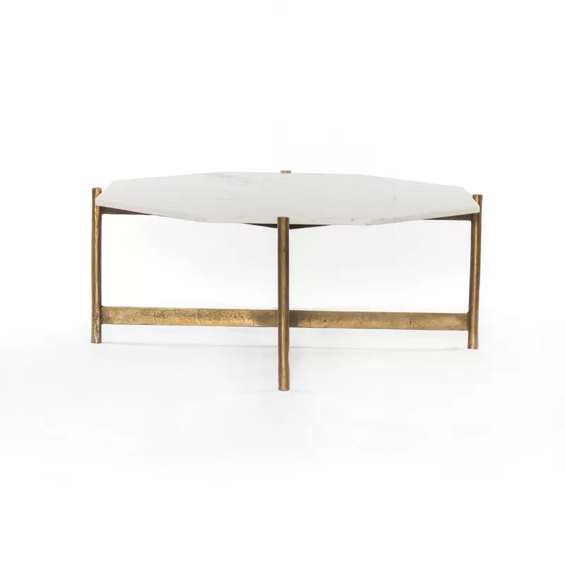 Elegant Octagonal Gold-White Marble & Metal Coffee Table