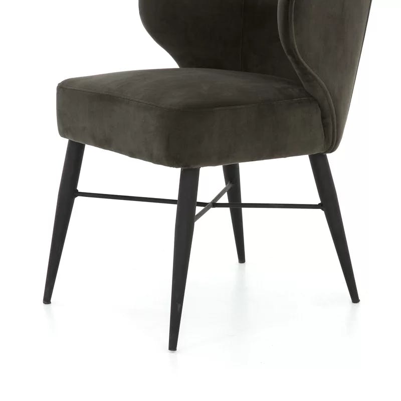 Modern Bella Smoke Linen Upholstered Parsons Chair with Tapered Iron Legs