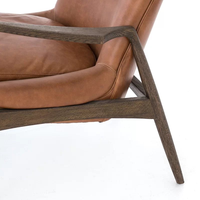 Braden 27.25" Brown Top-Grain Leather Stationary Armchair