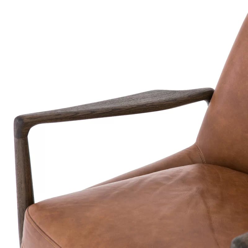Braden 27.25" Brown Top-Grain Leather Stationary Armchair