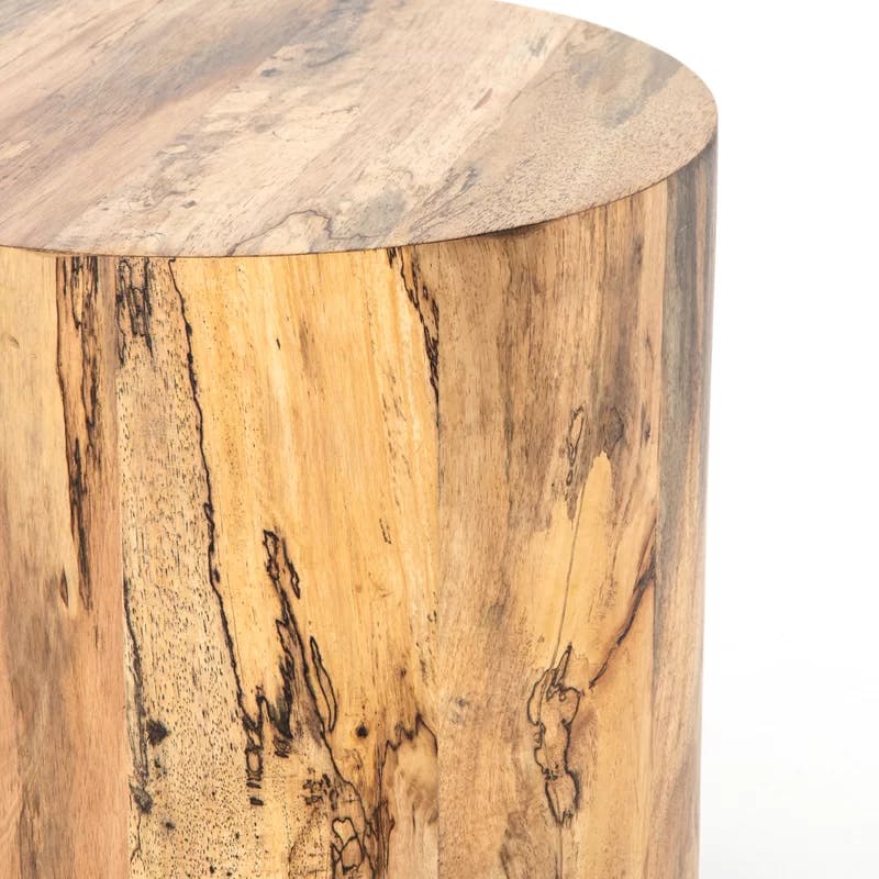 Contemporary Spalted Primavera Wood & Metal Round End Table