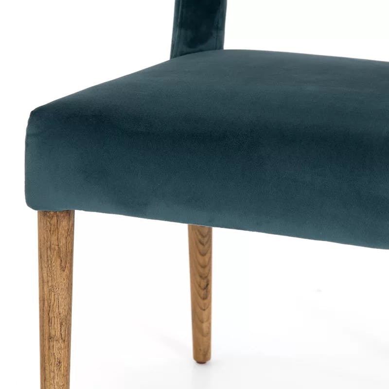 Contemporary Azure Blue Leather Side Chair with Wooden Legs