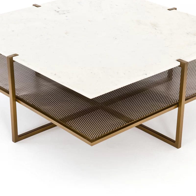 Hyla 41'' Brown and White Contemporary Square Marble Coffee Table with Storage