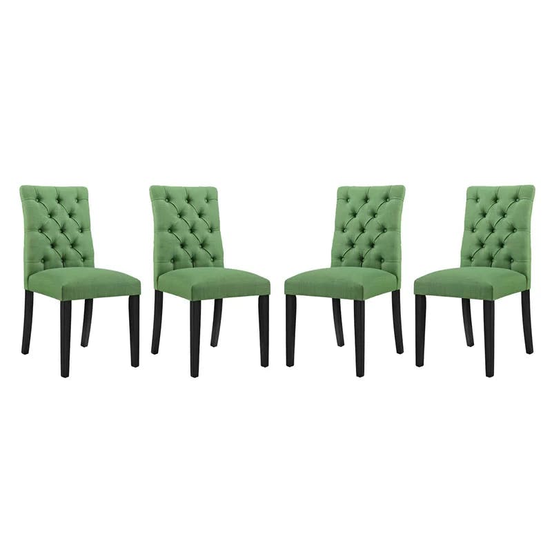 Elegant Duchess Green Upholstered Dining Chair with Wood Legs