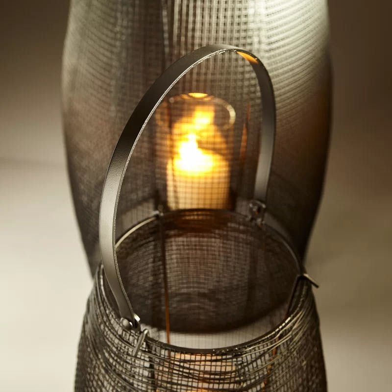 Modern Graphite Iron and Glass 19" Candle Lantern