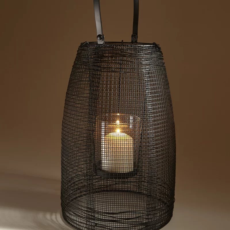 Modern Graphite Iron and Glass 19" Candle Lantern