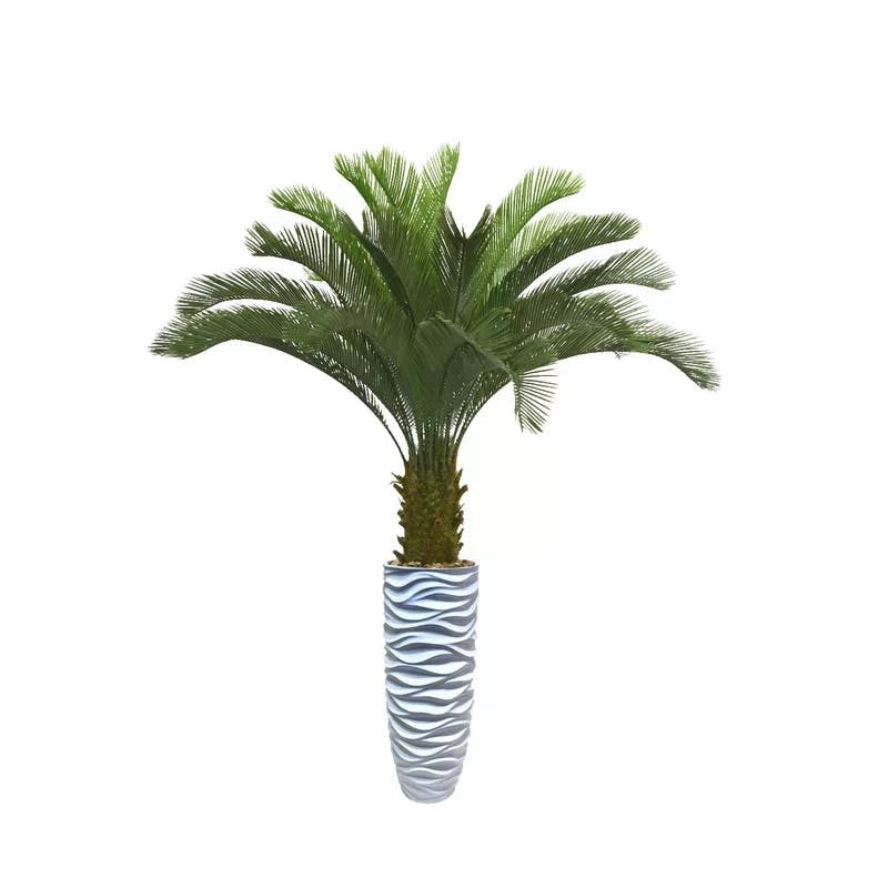 Elegant Silk Palm Topiary in Faux Resin Planter, 70" Outdoor