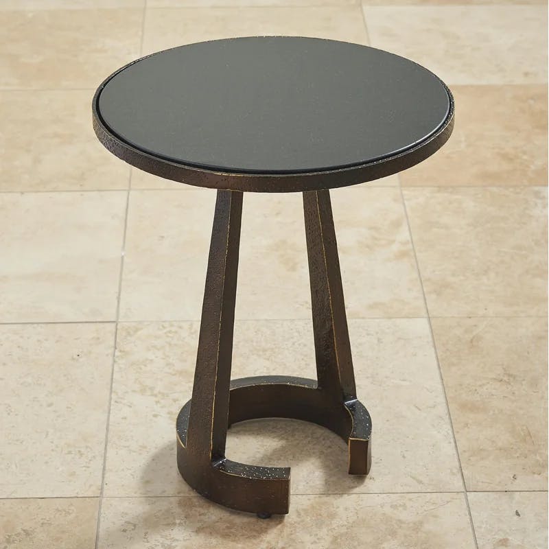 Elegant Florence Round Marble & Bronze C-Table with Storage