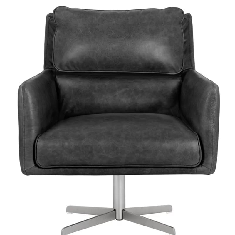 Marseille Black Leather Transitional Swivel Chair 29.5"
