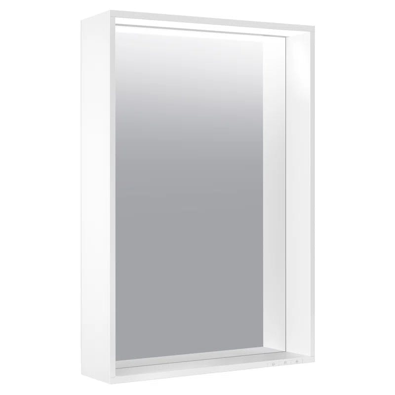 Modern Rectangular Silver Aluminum Lighted Bathroom Mirror 33"x18"