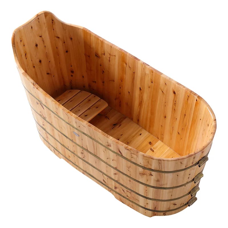 ALFI Brand 59'' Cedar Wood Freestanding Soaking Tub with Bench
