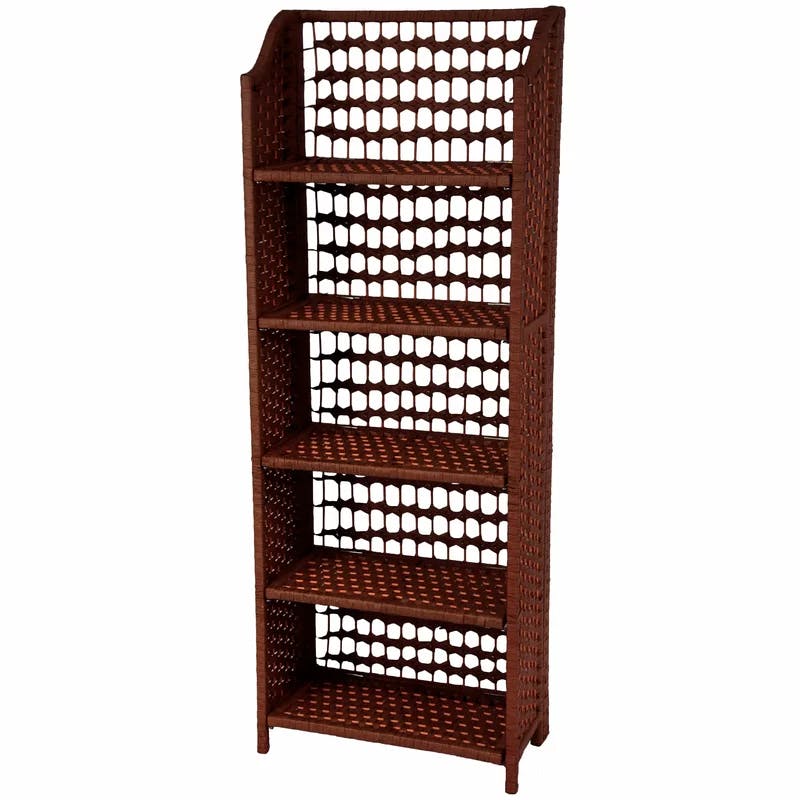 Elegant Mahogany 53" Natural Fiber 5-Shelf Bookcase