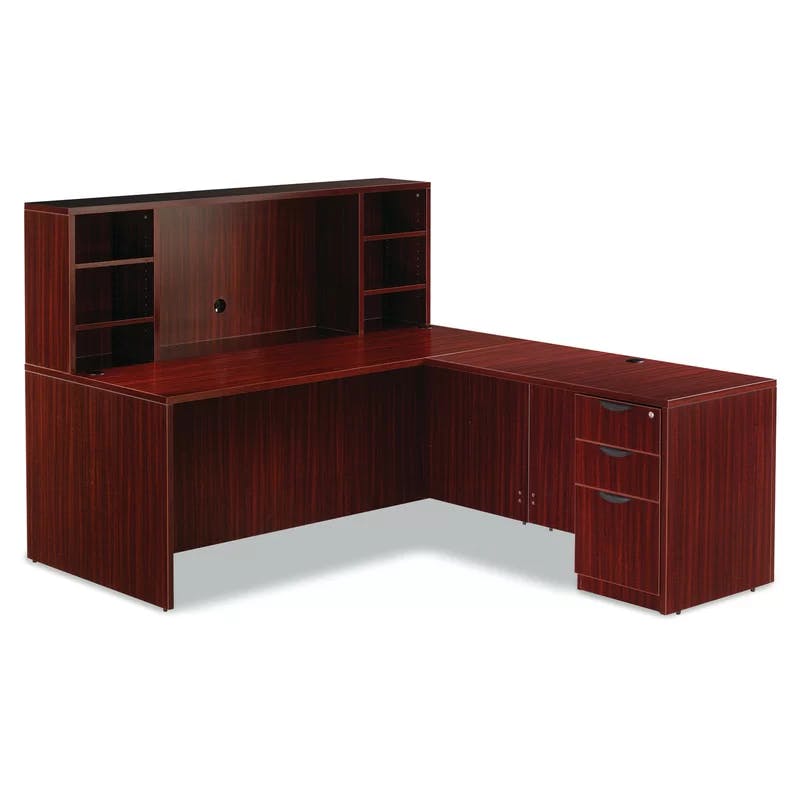 Valencia Mahogany 72" Desk Shell with Drawer and Filing Cabinet