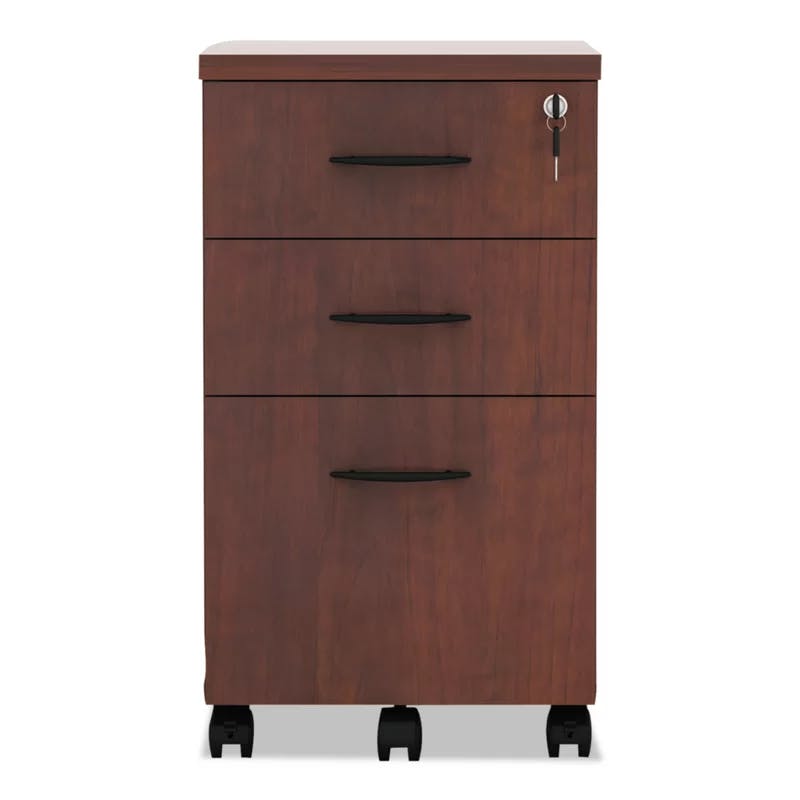 Cherry Woodgrain 3-Drawer Mobile Pedestal File Cabinet with Lock