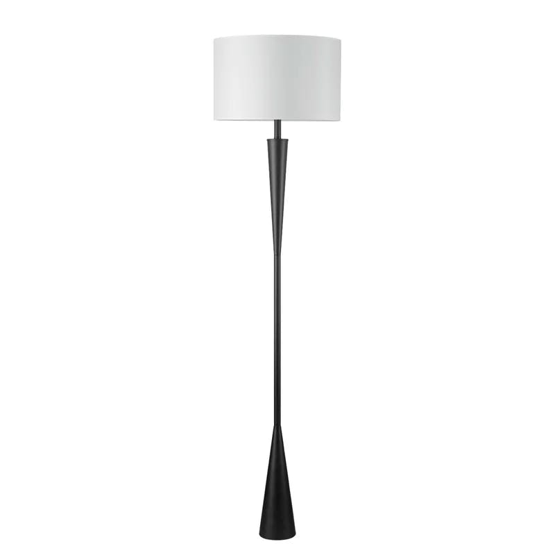 Matte Black 70" Modern Floor Lamp with White Fabric Drum Shade