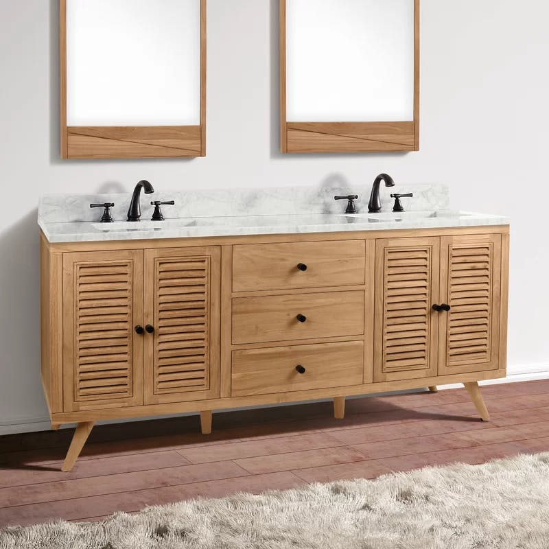 Quentin 73'' Teak and Marble Double Freestanding Vanity