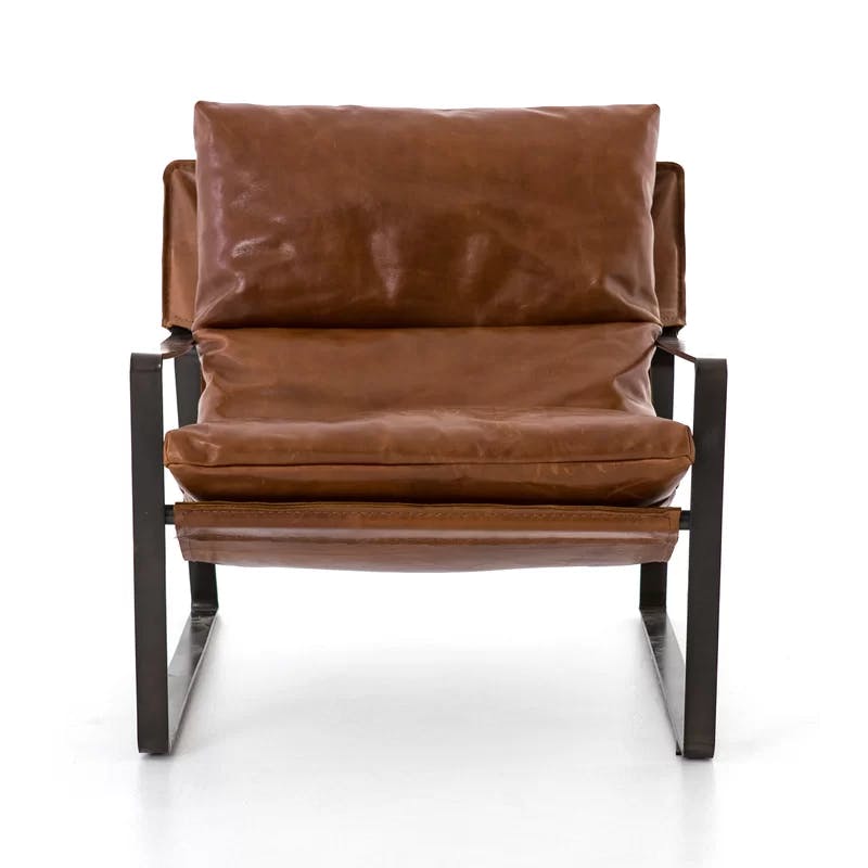 Dakota Tobacco Genuine Leather Sling-Style Accent Chair