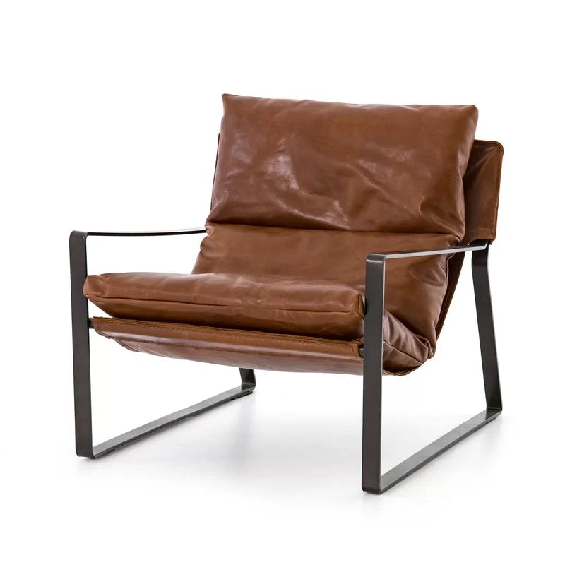 Dakota Tobacco Genuine Leather Sling-Style Accent Chair