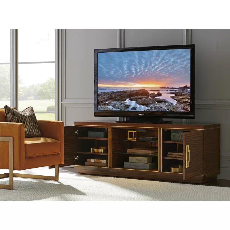 Aventura Aria 72" Transitional Zebrano Wood Media Console with Gold Accents
